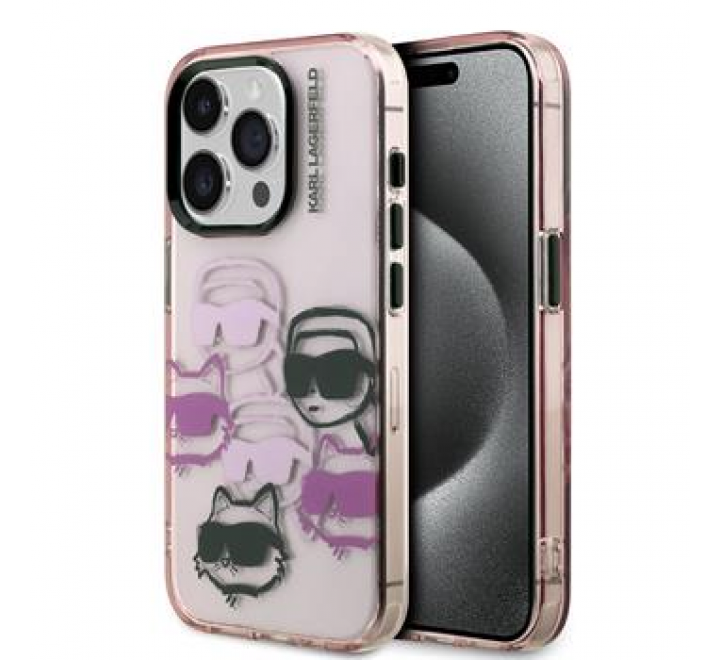 Karl Lagerfeld IML Multi K&CH Heads Zadní Kryt pro iPhone 15 Pro Max Pink