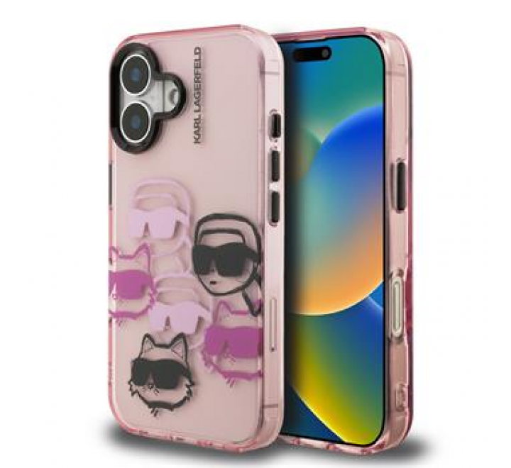 Karl Lagerfeld IML Multi K&CH Heads Zadní Kryt pro iPhone 16 Pink