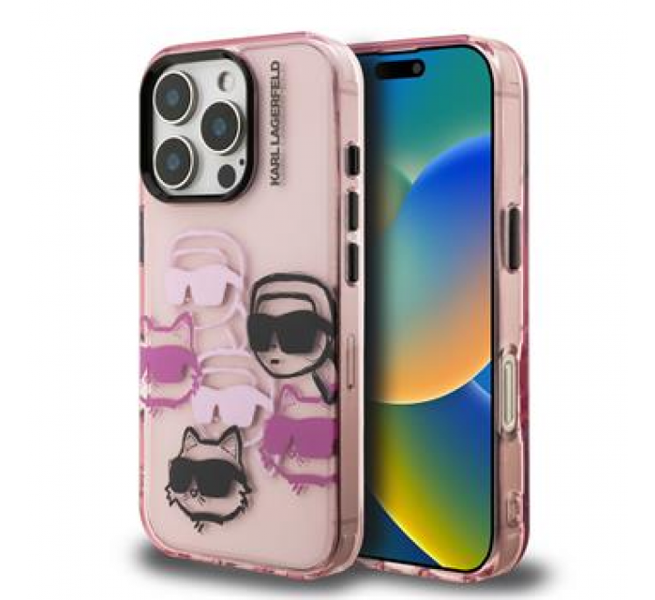 Karl Lagerfeld IML Multi K&CH Heads Zadní Kryt pro iPhone 16 Pro Pink