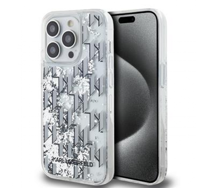 Karl Lagerfeld Liquid Glitter Monogram Gradient Zadní Kryt pro iPhone 14 Pro Max White