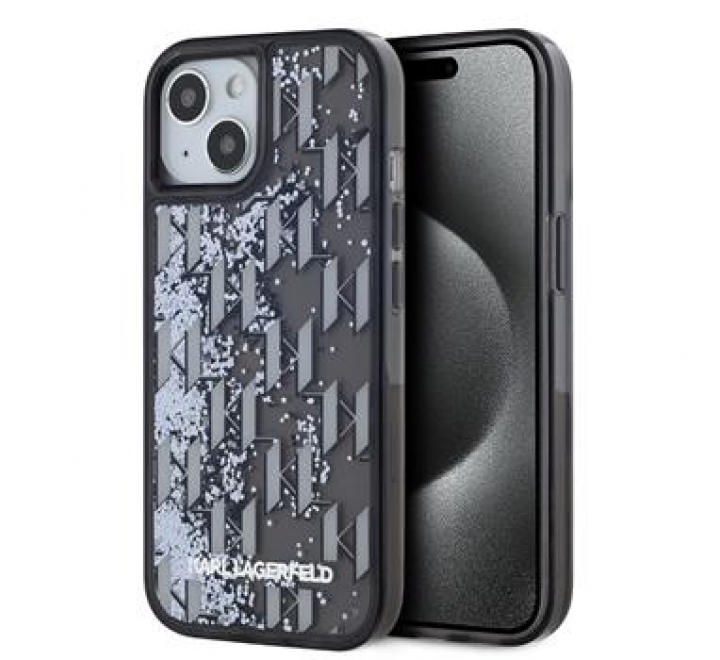 Karl Lagerfeld Liquid Glitter Monogram Gradient Zadní Kryt pro iPhone 15 Black