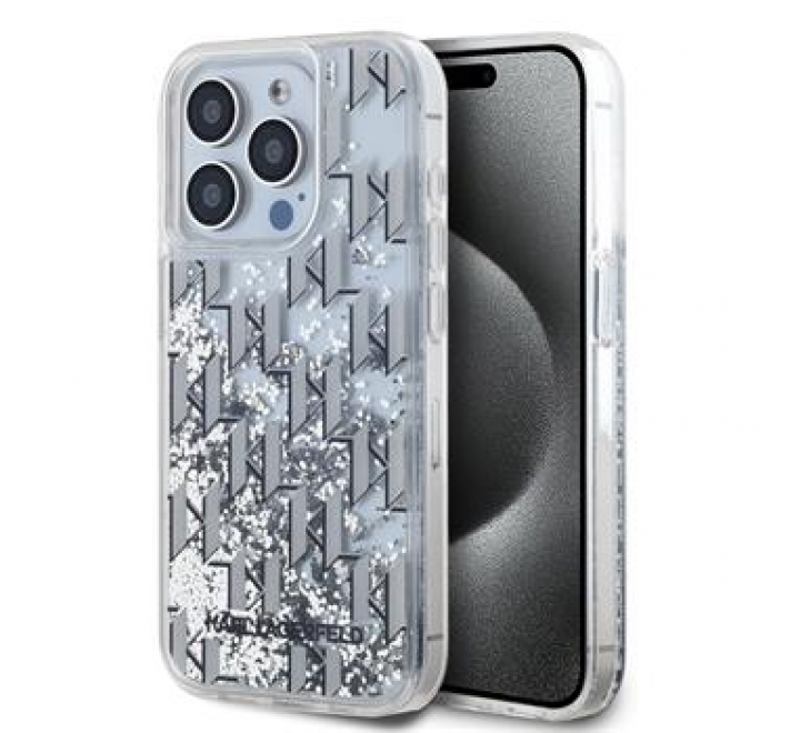 Karl Lagerfeld Liquid Glitter Monogram Gradient Zadní Kryt pro iPhone 15 Pro Max White