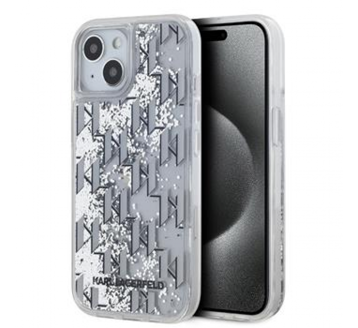 Karl Lagerfeld Liquid Glitter Monogram Gradient Zadní Kryt pro iPhone 15 White