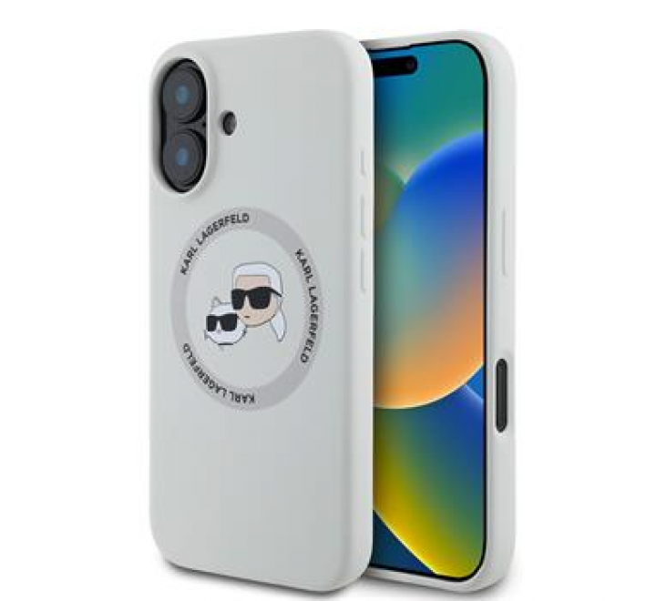 Karl Lagerfeld Liquid Silicone K&CH Heads MagSafe Zadní Kryt pro iPhone 16 Beige