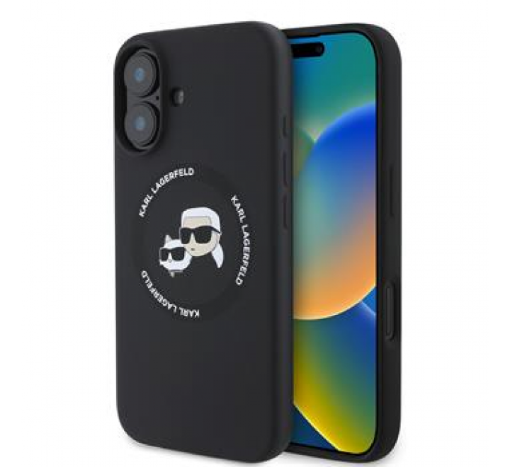 Karl Lagerfeld Liquid Silicone K&CH Heads MagSafe Zadní Kryt pro iPhone 16 Black