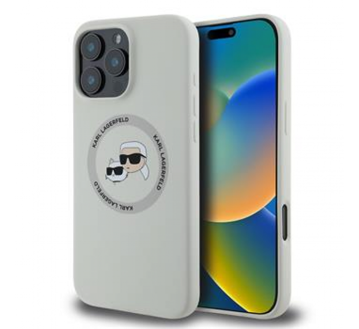 Karl Lagerfeld Liquid Silicone K&CH Heads MagSafe Zadní Kryt pro iPhone 16 Pro Beige