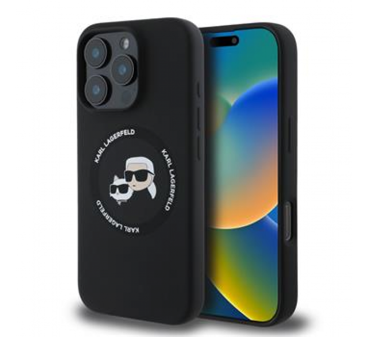 Karl Lagerfeld Liquid Silicone K&CH Heads MagSafe Zadní Kryt pro iPhone 16 Pro Black