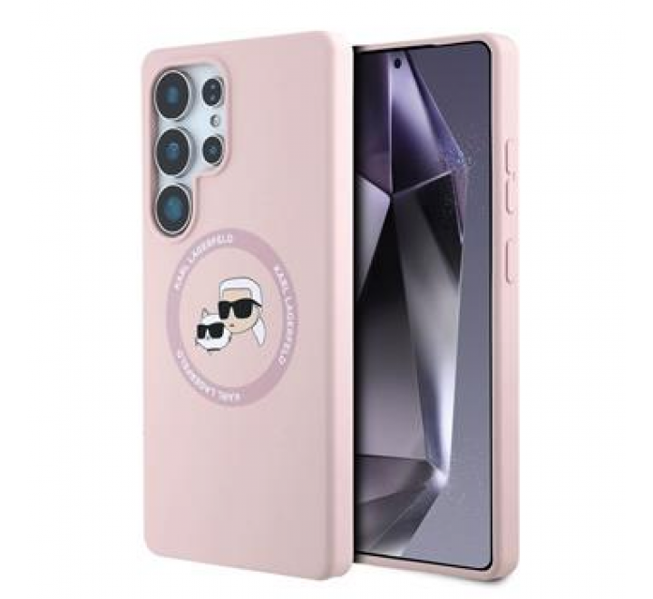 Karl Lagerfeld Liquid Silicone K&CH Heads MagSafe Zadní Kryt pro Samsung Galaxy S25 Ultra Pink