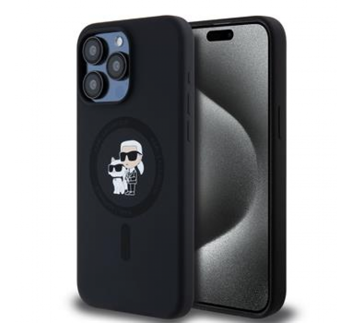 Karl Lagerfeld Liquid Silicone Karl and Choupette Magsafe Zadní Kryt pro iPhone 15 Pro Max Black