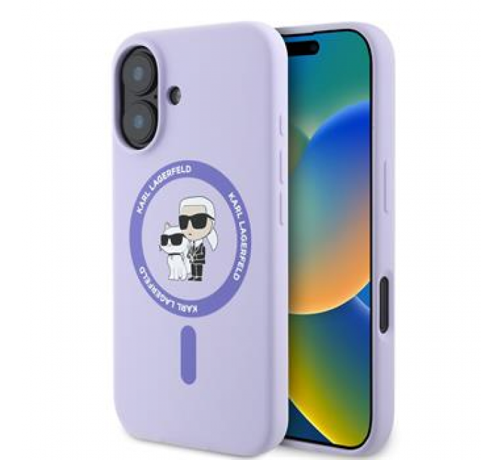 Karl Lagerfeld Liquid Silicone Karl and Choupette MagSafe Zadní Kryt pro iPhone 16 Purple