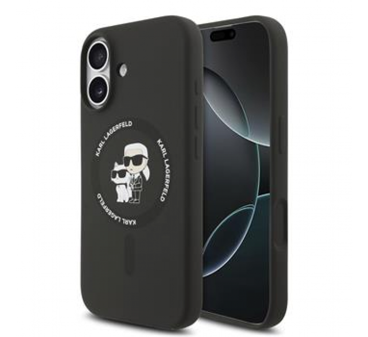 Karl Lagerfeld Liquid Silicone Karl and Choupette MagSafe Zadní Kryt pro iPhone 17 Black