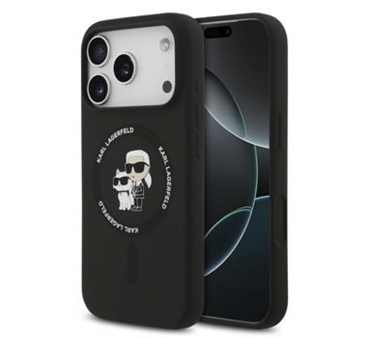 Karl Lagerfeld Liquid Silicone Karl and Choupette MagSafe Zadní Kryt pro iPhone 17 Pro Black