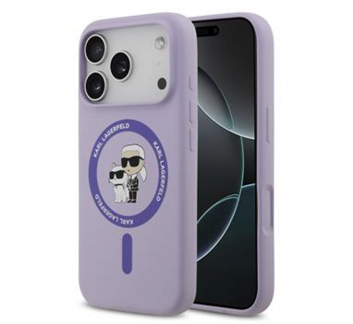 Karl Lagerfeld Liquid Silicone Karl and Choupette MagSafe Zadní Kryt pro iPhone 17 Pro Purple
