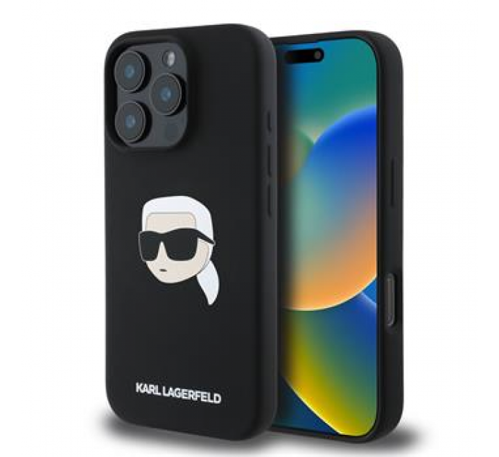 Karl Lagerfeld Liquid Silicone Karl Head MagSafe Zadní Kryt pro iPhone 16 Pro Black