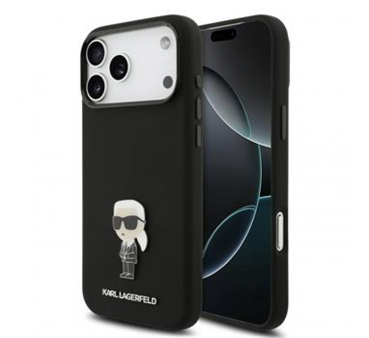 Karl Lagerfeld Liquid Silicone Metal Ikonik Zadní Kryt pro iPhone 17 Pro Max Black