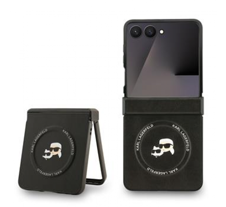Karl Lagerfeld PU Karl and Choupette Heads Magnetic Zadní Kryt pro Samsung Galaxy Z Flip 7 Black