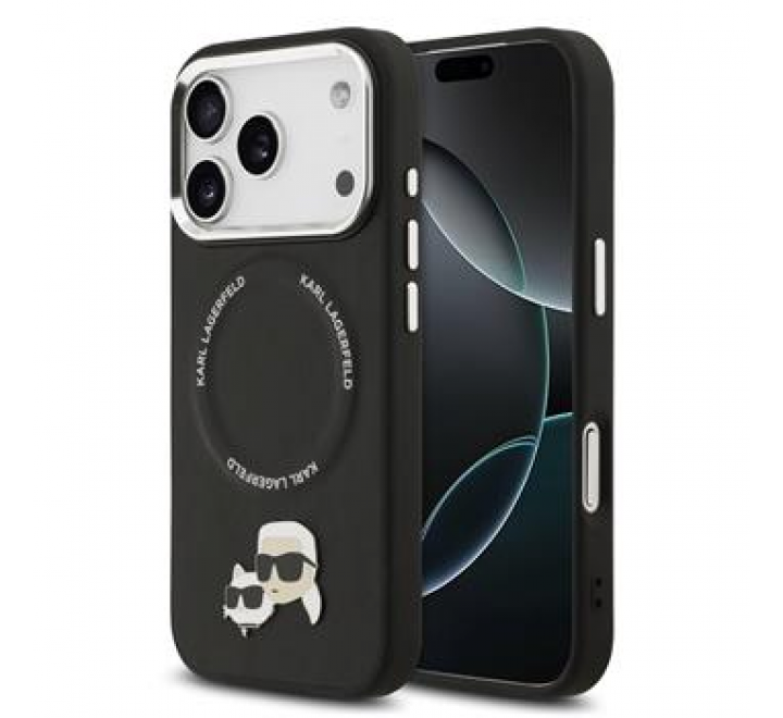 Karl Lagerfeld PU Karl and Choupette Heads Pins MagSafe Zadní Kryt pro iPhone 17 Pro Black