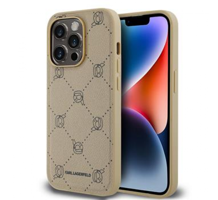 Karl Lagerfeld PU Karl Heads Pattern Magsafe Zadní Kryt pro iPhone 14 Pro Beige