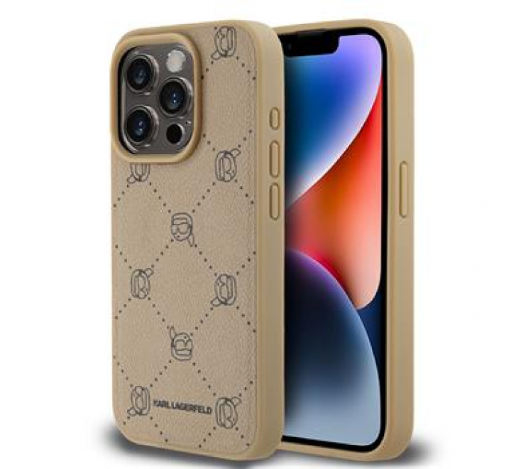 Karl Lagerfeld PU Karl Heads Pattern Magsafe Zadní Kryt pro iPhone 15 Pro Max Beige