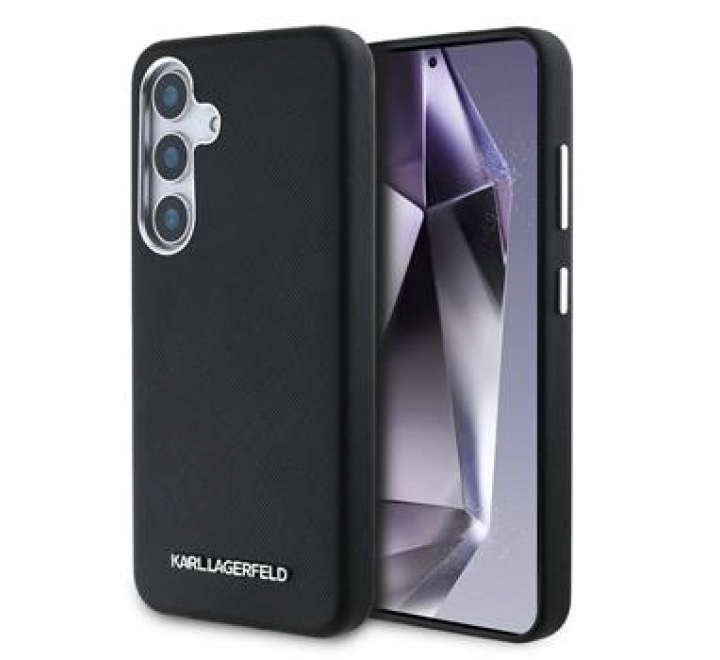 Karl Lagerfeld PU Saffiano Metal Logo and Frame Zadní Kryt pro Samsung Galaxy S25 Black