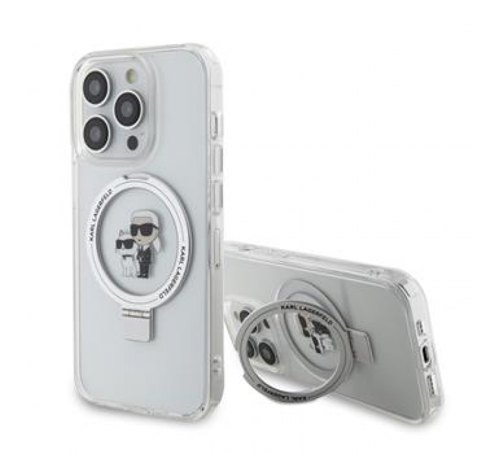 Karl Lagerfeld Ringstand Karl and Choupette MagSafe Zadní Kryt pro iPhone 15 Pro White