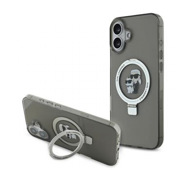 Karl Lagerfeld Ringstand Karl and Choupette MagSafe Zadní Kryt pro iPhone 16 Plus Black