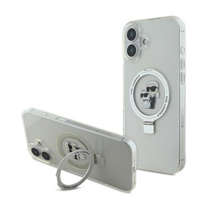 Karl Lagerfeld Ringstand Karl and Choupette MagSafe Zadní Kryt pro iPhone 16 Plus White