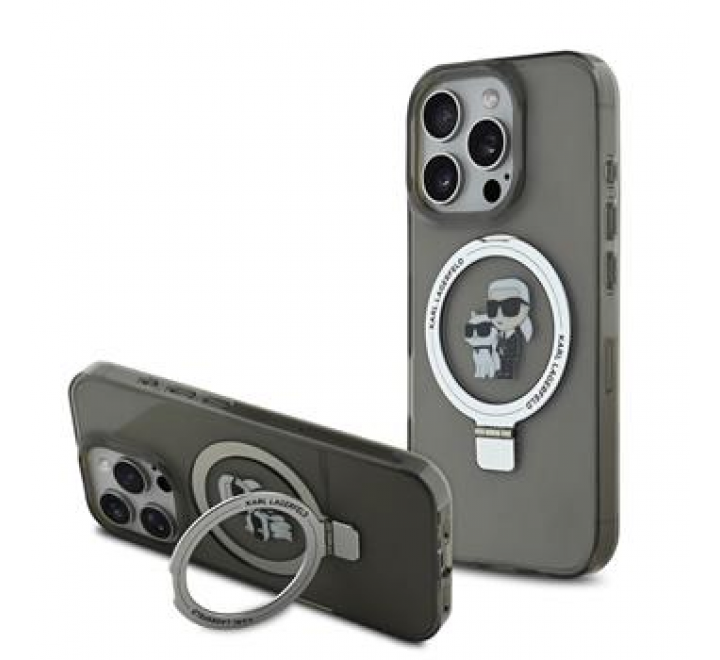 Karl Lagerfeld Ringstand Karl and Choupette MagSafe Zadní Kryt pro iPhone 16 Pro Black