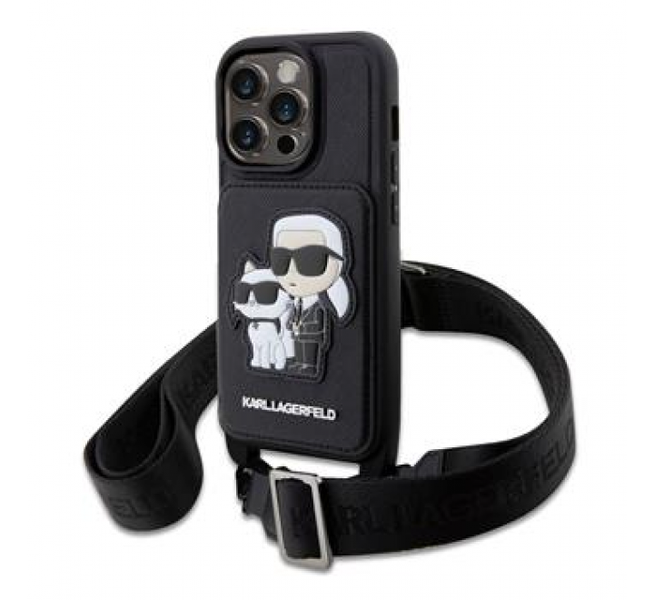 Karl Lagerfeld Saffiano Crossbody Karl and Choupette NFT Kryt pro iPhone 14 Pro Max Black
