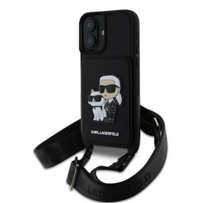 Karl Lagerfeld Saffiano Crossbody Popruh Karl and Choupette Kryt pro iPhone 16 Black