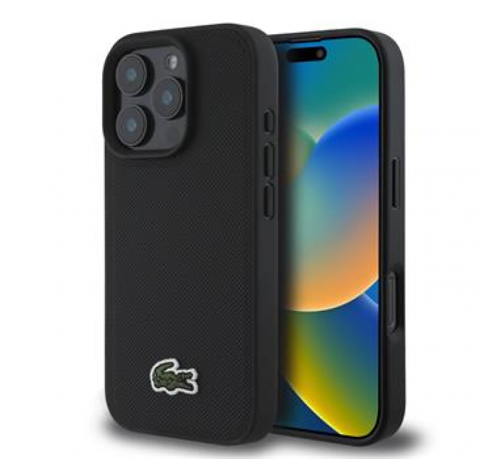 Lacoste Iconic Petit Pique Woven Logo MagSafe Zadní Kryt pro iPhone 16 Pro Max Black
