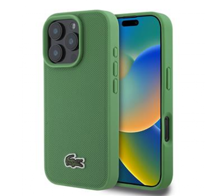 Lacoste Iconic Petit Pique Woven Logo MagSafe Zadní Kryt pro iPhone 16 Pro Max Green