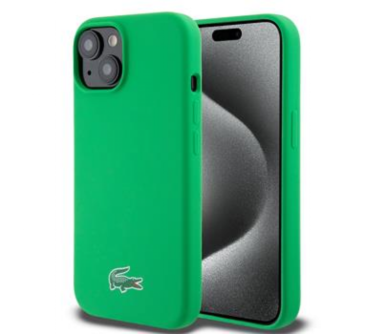 Lacoste Liquid Silicone Microfiber Croc Logo MagSafe Zadní Kryt pro iPhone 15 Green