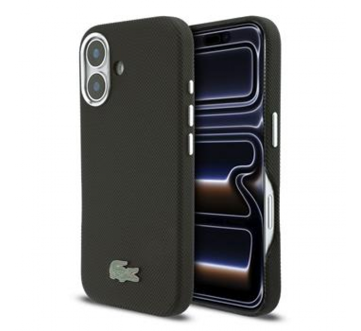 Lacoste PVC Iconic Petit Pique Metal Logo MagSafe Zadní Kryt pro iPhone 16 Black