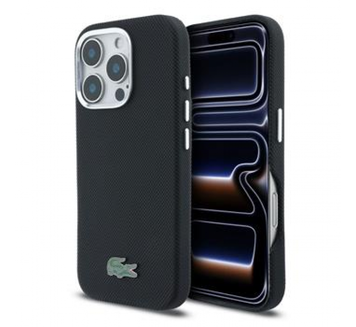 Lacoste PVC Iconic Petit Pique Metal Logo MagSafe Zadní Kryt pro iPhone 16 Pro Max Black