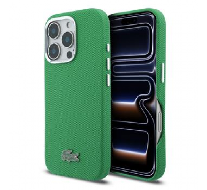 Lacoste PVC Iconic Petit Pique Metal Logo MagSafe Zadní Kryt pro iPhone 16 Pro Max Estragon Green