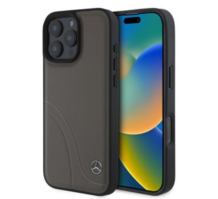 Mercedes Curved Stitches Leather Zadní Kryt pro iPhone 16 Pro Brown