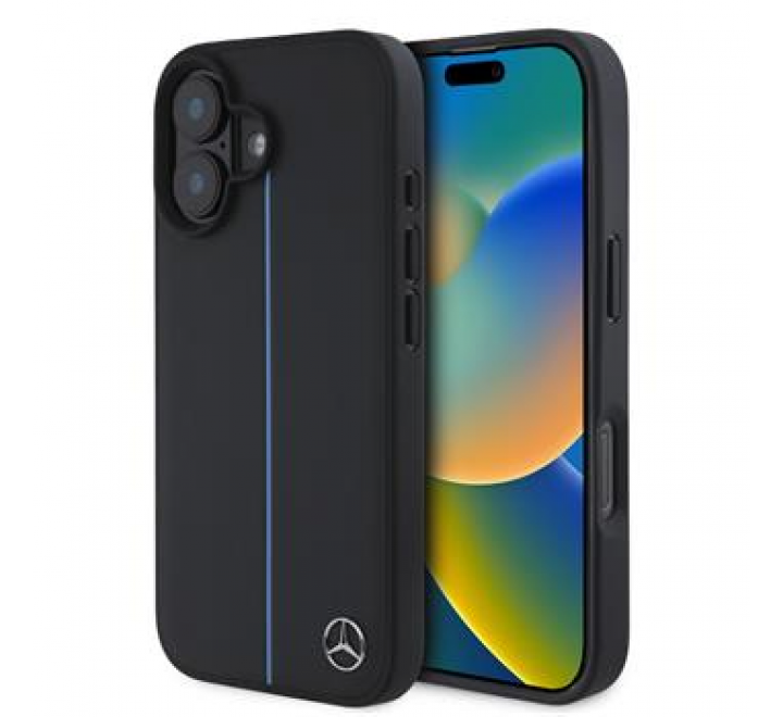 Mercedes Leather Blue Stripe MagSafe Zadní Kryt pro iPhone 16 Black