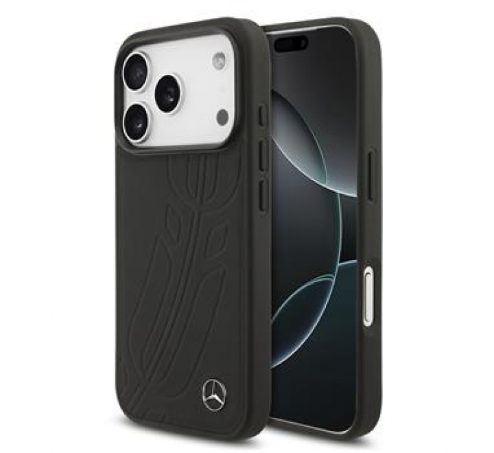 Mercedes Leather Large Lauer Leaves MagSafe Zadní Kryt pro iPhone 17 Pro Black