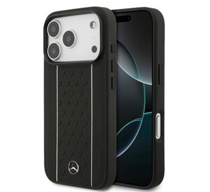 Mercedes Leather Star Pattern and Stripes MagSafe Zadní Kryt pro iPhone 17 Pro Black/White