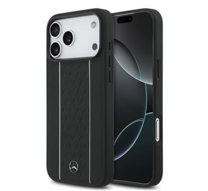 Mercedes Leather Star Pattern and Stripes MagSafe Zadní Kryt pro iPhone 17 Pro Max Black/White