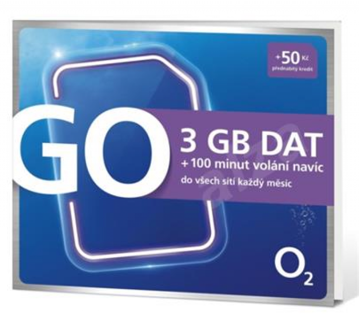 O2 SIM karta GO 3GB dat + 100 minut volání