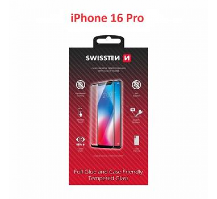 SKLO SWISSTEN FULL GLUE, COLOR FRAME, CASE FRIENDLY PRO APPLE IPHONE 16 PRO ČERNÉ