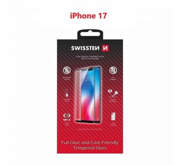 SKLO SWISSTEN FULL GLUE, COLOR FRAME, CASE FRIENDLY PRO APPLE IPHONE 17 ČERNÉ
