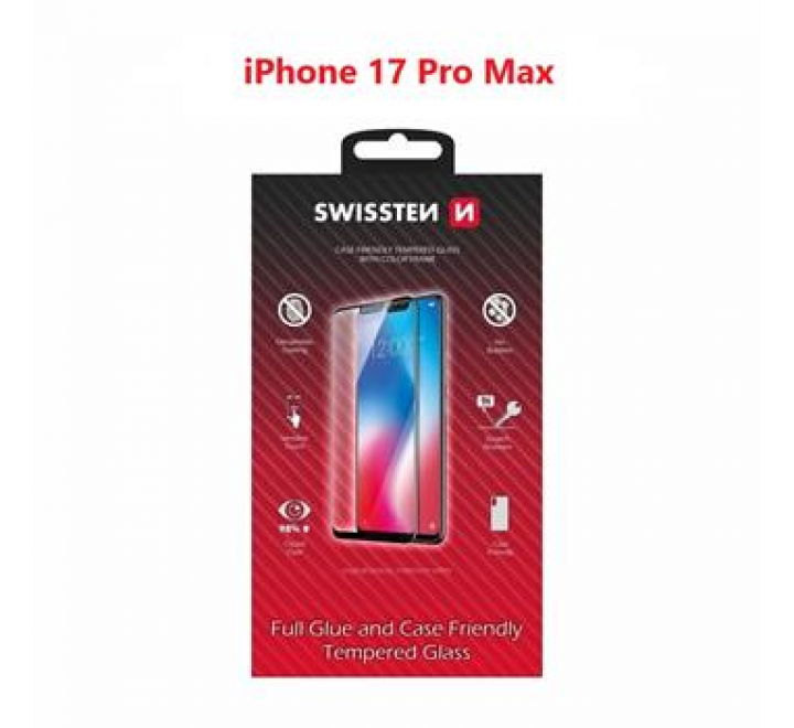 SKLO SWISSTEN FULL GLUE, COLOR FRAME, CASE FRIENDLY PRO APPLE IPHONE 17 PRO MAX ČERNÉ