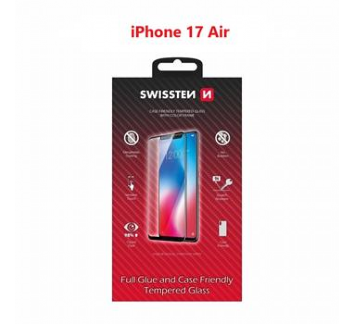 SKLO SWISSTEN FULL GLUE, COLOR FRAME, CASE FRIENDLY PRO APPLE IPHONE AIR ČERNÉ