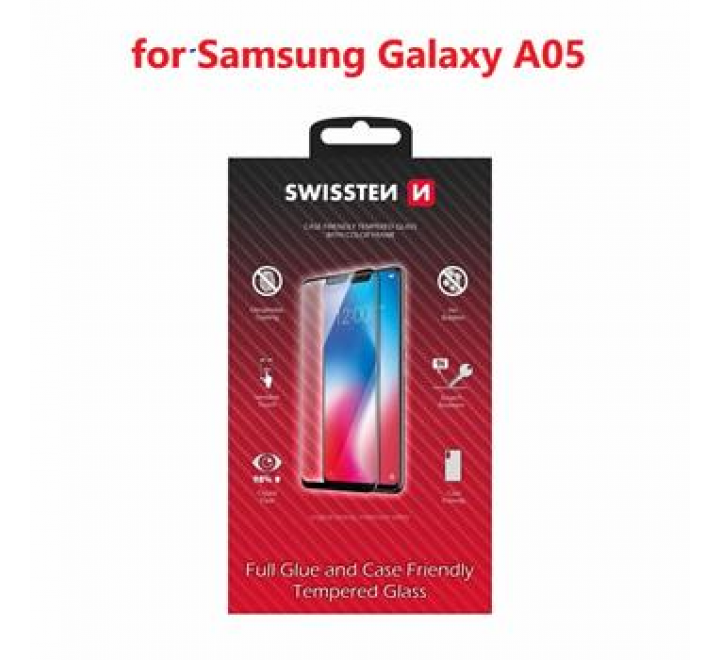 SKLO SWISSTEN FULL GLUE, COLOR FRAME, CASE FRIENDLY PRO SAMSUNG GALAXY A05 ČERNÉ