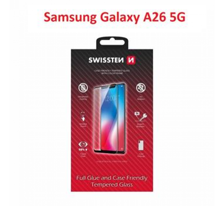 SKLO SWISSTEN FULL GLUE, COLOR FRAME, CASE FRIENDLY PRO SAMSUNG GALAXY A26 5G ČERNÉ