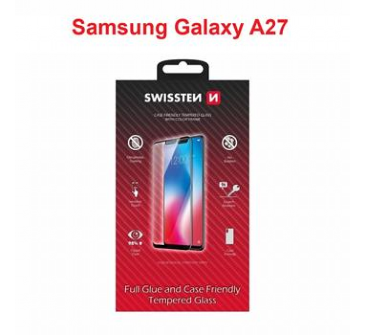 SKLO SWISSTEN FULL GLUE, COLOR FRAME, CASE FRIENDLY PRO SAMSUNG GALAXY A27 5G ČERNÉ