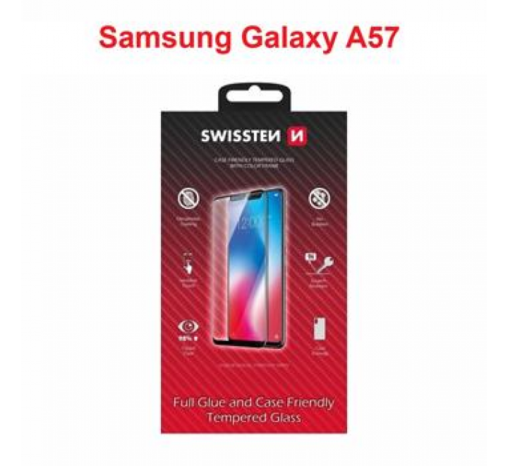 SKLO SWISSTEN FULL GLUE, COLOR FRAME, CASE FRIENDLY PRO SAMSUNG GALAXY A57 5G ČERNÉ
